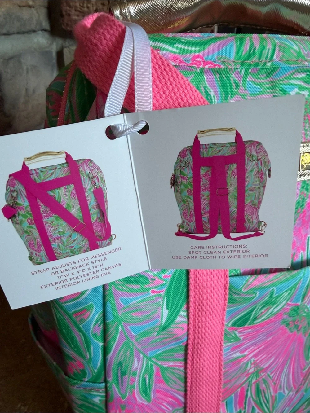 New - Lilly Pulitzer Insulated Pink & Green Floral Backpack with Gold Hardware
